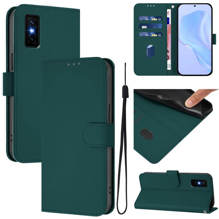 Funda de cuero con textura de piel y cordón para Infinix GT 30 Pro (verde oscuro)