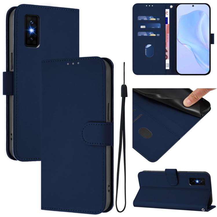 Funda de cuero con textura de piel y cordón para Infinix GT 30 Pro (azul marino)