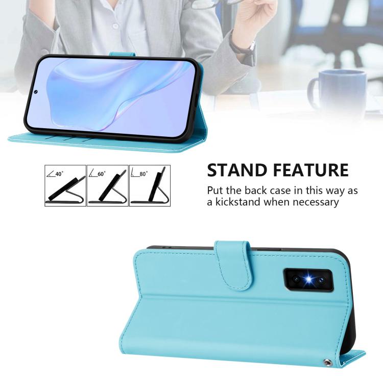 Funda de cuero con textura de piel y cordón para Infinix GT 30 Pro (azul cielo)
