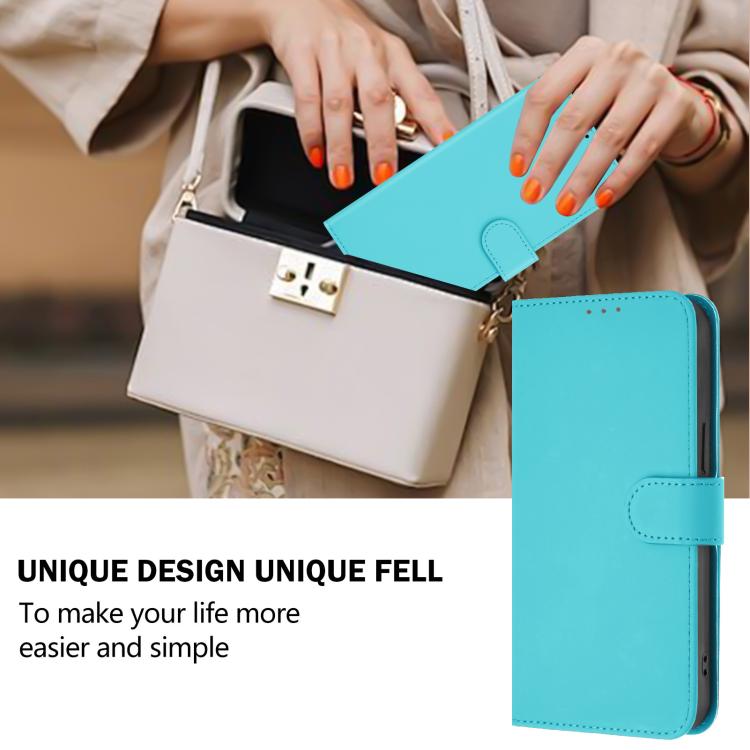 Funda de cuero con textura de piel y cordón para Infinix GT 30 Pro (azul lago)