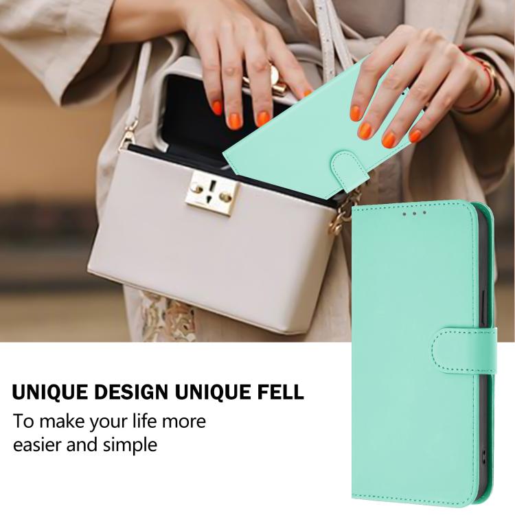 Funda de cuero con textura de piel y cordón para Infinix Smart 10 4G (verde menta)