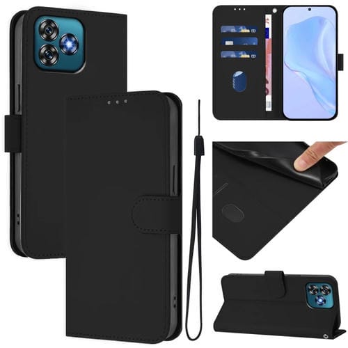 Funda de Piel Sintética con Cordón para Teléfono Oukitel C53 (Negro)