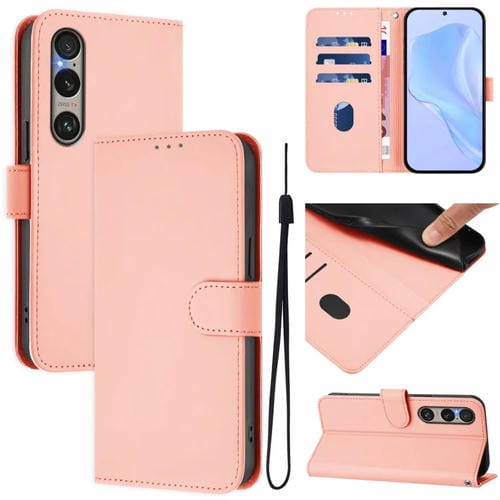 Funda de Piel Sintética para Sony Xperia 1 Vi (2024) con Cordón (Rosa)