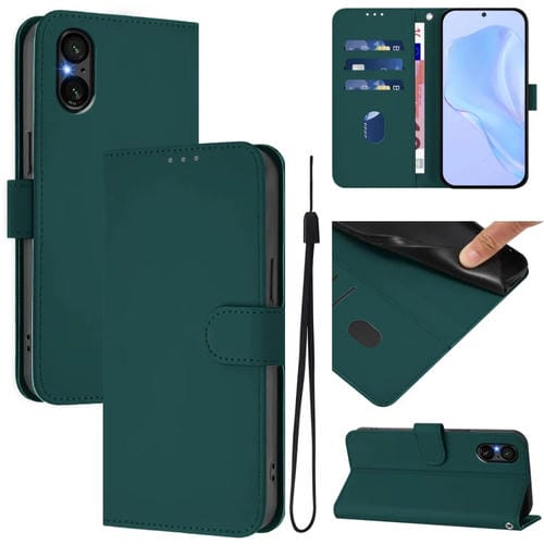 Funda de Piel para Sony Xperia 5 V con Cordón (Verde Oscuro)