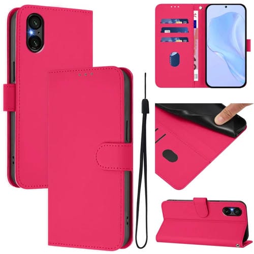 Funda de Piel para Sony Xperia 5 V con Cordón Tacto Suave Color Liso (Rosa y Rojo)