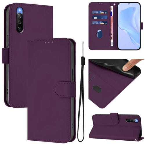 Funda de Piel para Sony Xperia 10 IV con Cordón y Tacto Suave (Violeta)