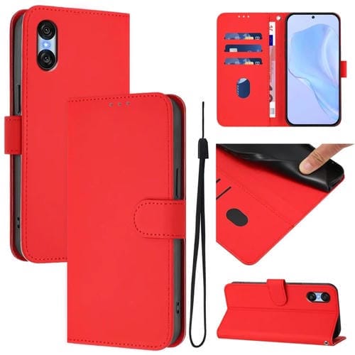 Funda de Piel Sintética con Cordón para Sony Xperia 10 Vi (2024) (Rojo)
