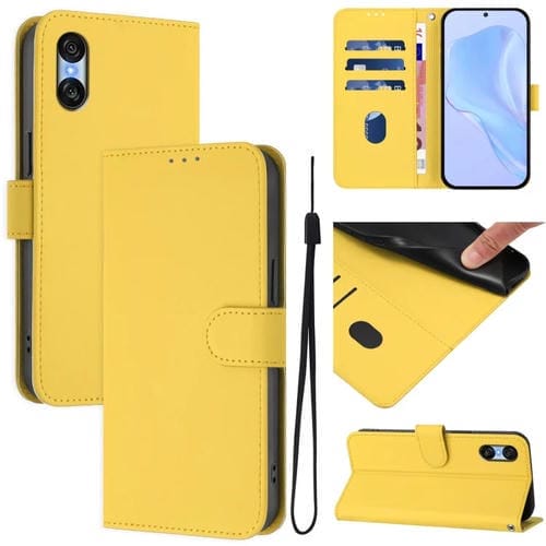 Funda de Piel Sintética con Cordón para Sony Xperia 10 Vi (2024) (Amarillo Limón)
