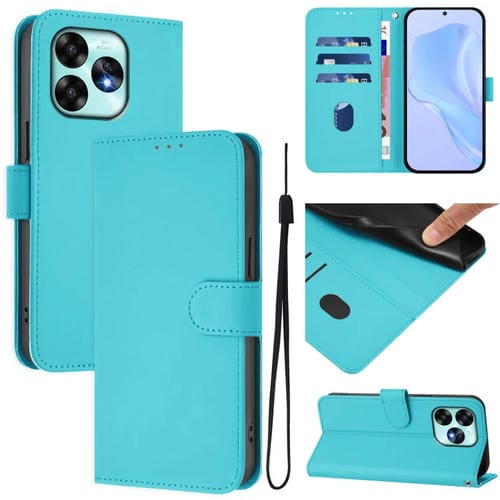 Funda de Piel Sintética con Cordón para Teléfono Umidigi A15/A15C/A15T (Azul Lago)