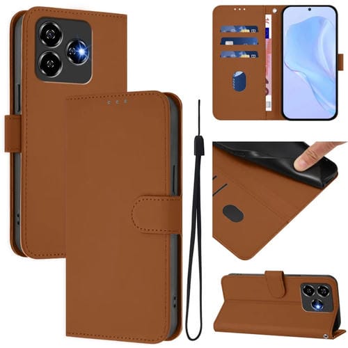 Funda de piel sintética para ZTE Blade V60 con diseño liso y cordón (Marrón)