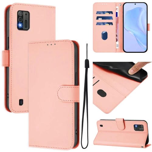 Funda de cuero con textura de piel y cordón para ZTE Blade A52 Lite (rosa)