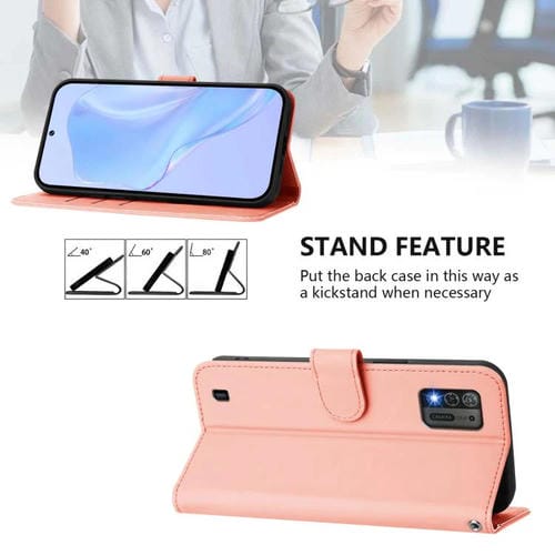 Funda de cuero con textura de piel y cordón para ZTE Blade A52 Lite (rosa)
