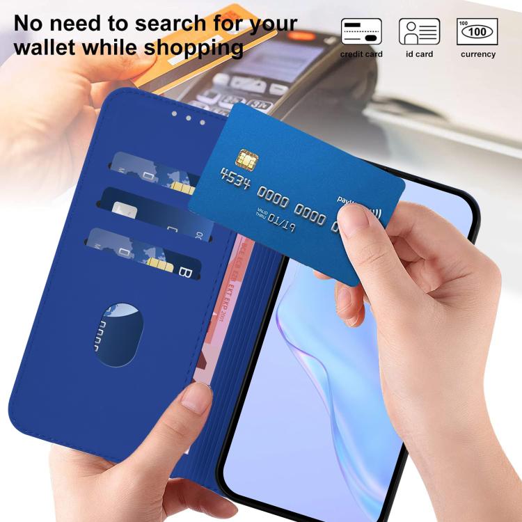 Funda de cuero con textura de piel y cordón para ZTE Blade A52 Lite (azul oscuro)
