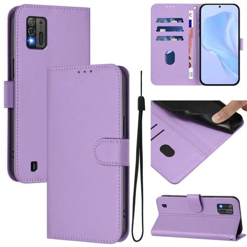Funda de cuero con textura de piel y cordón para ZTE Blade A52 Lite (morado lavanda)