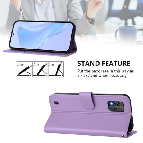 Funda de cuero con textura de piel y cordón para ZTE Blade A52 Lite (morado lavanda)