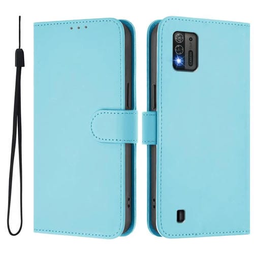 Funda de cuero con textura de piel y cordón para ZTE Blade A52 Lite (azul cielo)