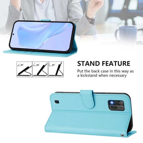 Funda de cuero con textura de piel y cordón para ZTE Blade A52 Lite (azul cielo)