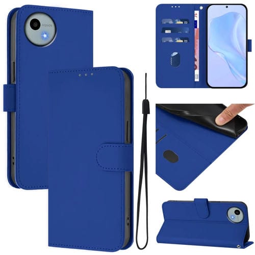 Funda de Piel Sintética con Cordón para Sharp Aquos Wish4/Sh-52E (Azul Oscuro)