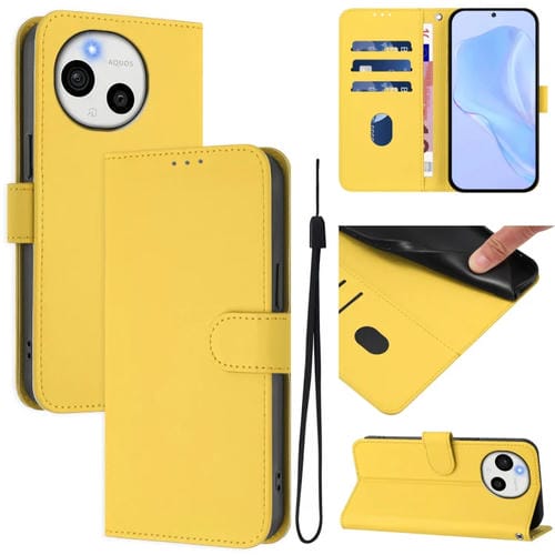Funda de Piel Sintética con Cordón para Sharp Aquos Sense9 (Amarillo Limón)