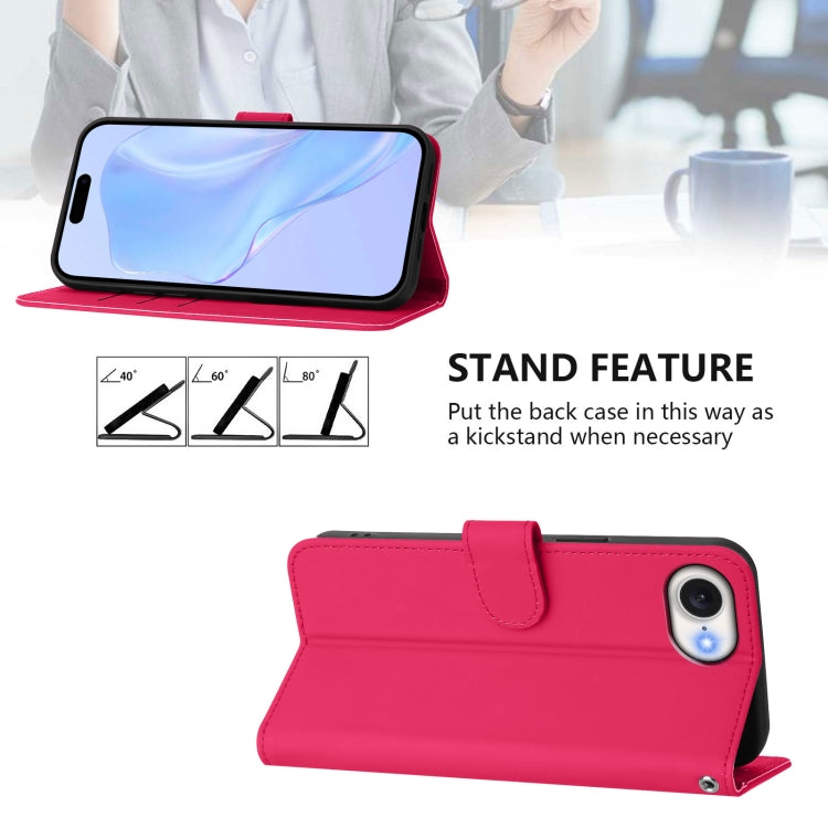 Funda de Piel para iPhone 16E con Cordón Tacto Suave (Rosa y Rojo)