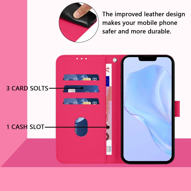 Funda de Piel para iPhone 16E con Cordón Tacto Suave (Rosa y Rojo)