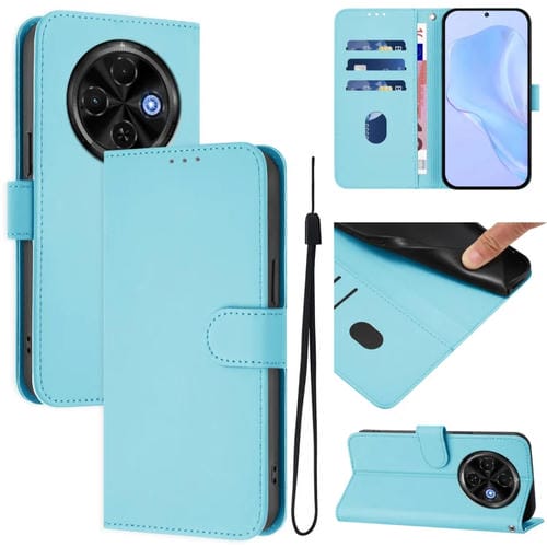 Funda de Piel con Textura y Cordón para Tecno Spark 30C 5G Pop 9 5G (Azul Cielo)