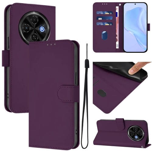 Funda de Piel para Tecno Spark 30C 5G y Pop 9 5G con Textura y Cordón (Violeta)