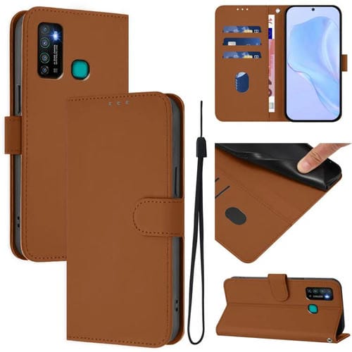 Funda de Piel con Textura y Cordón para Tecno Camon 15 (Marrón)