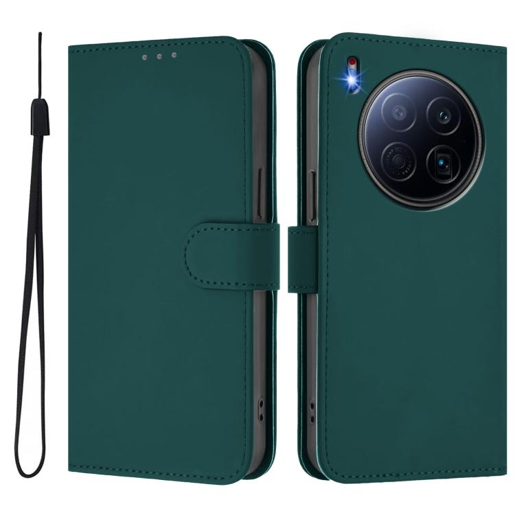 Funda de piel con cordón para Tecno Camon 40 Premier Skin Feel (verde oscuro)