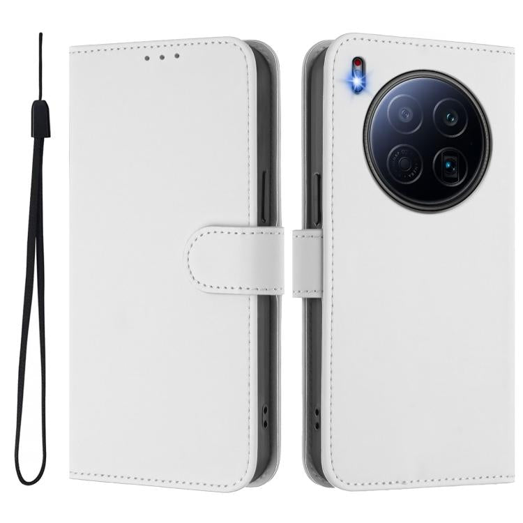 Funda de piel con cordón para Tecno Camon 40 Premier Skin Feel, color liso (blanco)
