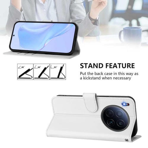 Funda de piel con cordón para Tecno Camon 40 Premier Skin Feel, color liso (blanco)