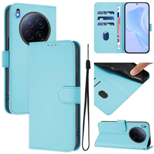 Funda de piel con cordón para Tecno Camon 40 Premier Skin Feel (azul cielo)