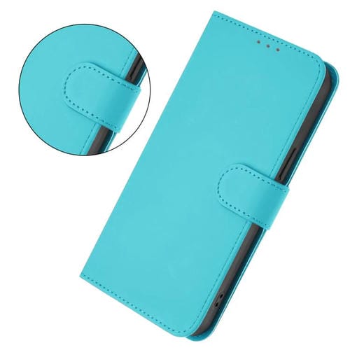 Funda de piel con cordón para Tecno Pop 10, color liso y tacto suave (azul lago)