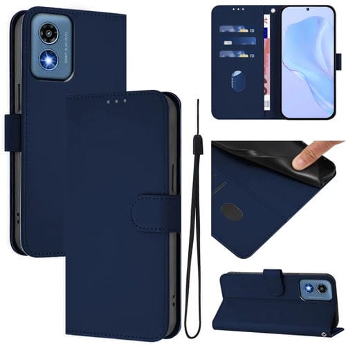 Funda de Cuero con Cordón para Motorola Moto G Play 5G (2024) con Tacto de Piel (Azul Marino)