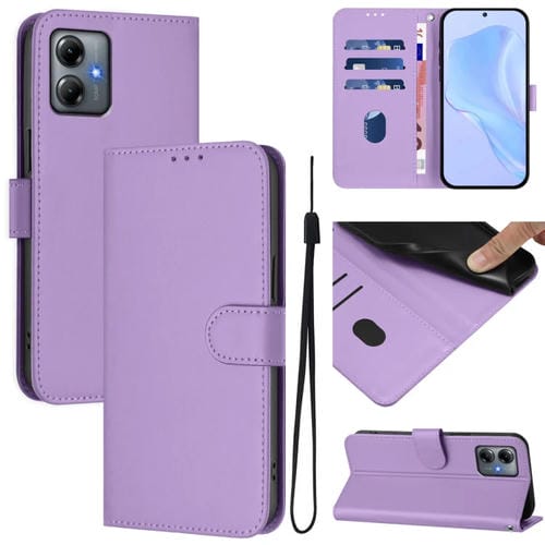 Funda de Piel Sintética con Cordón para Motorola Moto G14 4G (Morado Lavanda)