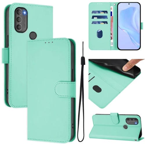 Funda de Piel Sintética con Cordón para Motorola Moto G71 5G (Verde Menta)