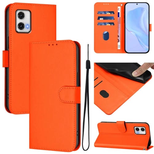 Funda de Piel Sintética con Cordón para Motorola Moto G73 5G (Naranja)