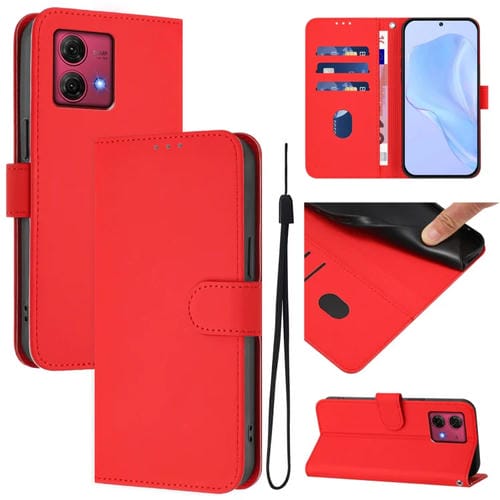 Funda de Piel Sintética con Cordón para Motorola Moto G84 5G (Rojo)