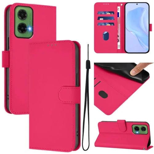 Funda de Piel Sintética con Cordón para Motorola Moto G35 (Rosa y Rojo)