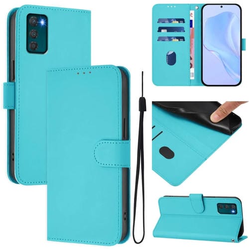 Funda de Piel Sintética con Cordón para Motorola Moto G42 4G (Azul Lago)