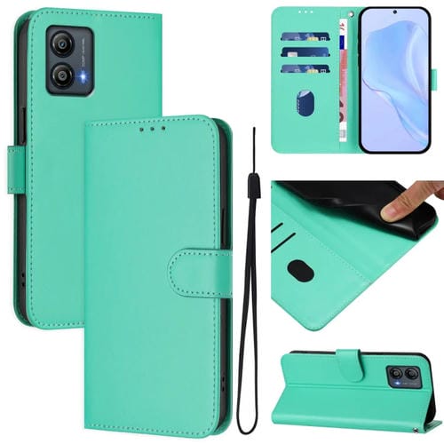 Funda de Piel Sintética con Cordón para Motorola Moto G53 5G y G13 4G (Verde)