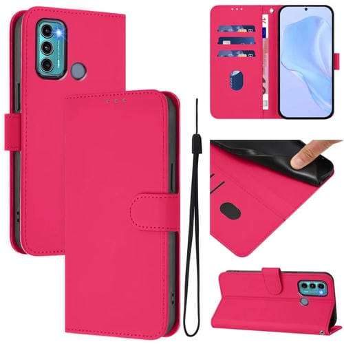 Funda de Piel Sintética con Cordón para Motorola Moto G60/G40 Fusion (Rosa y Rojo)