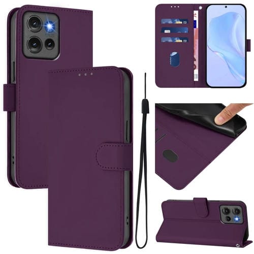 Funda de Cuero con Cordón para Motorola Edge 50 5G con Tacto de Piel (Violeta)