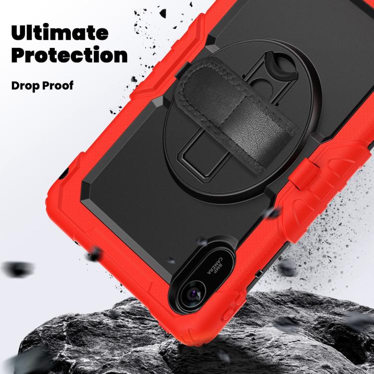 Funda híbrida de silicona para tableta Xiaomi Redmi Pad 2 con soporte giratorio y correa para el hombro (rojo y negro)