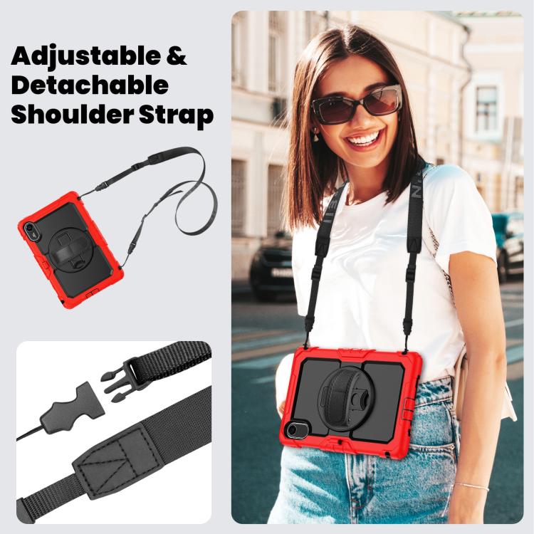 Funda híbrida de silicona para tableta Xiaomi Redmi Pad 2 con soporte giratorio y correa para el hombro (rojo y negro)