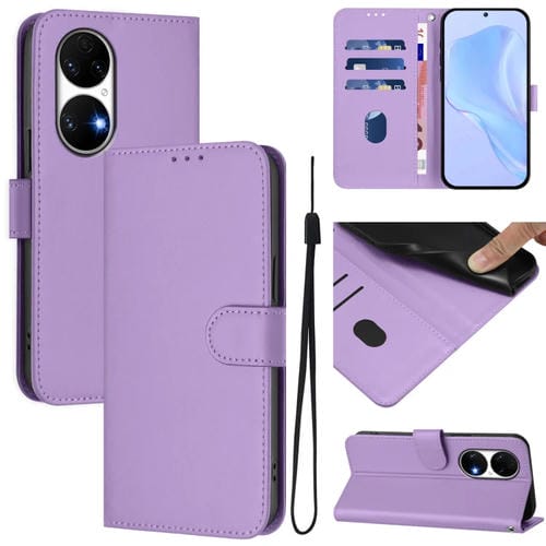 Funda de Piel con Cordón para Huawei P50 Skin Feel (Morado Lavanda)