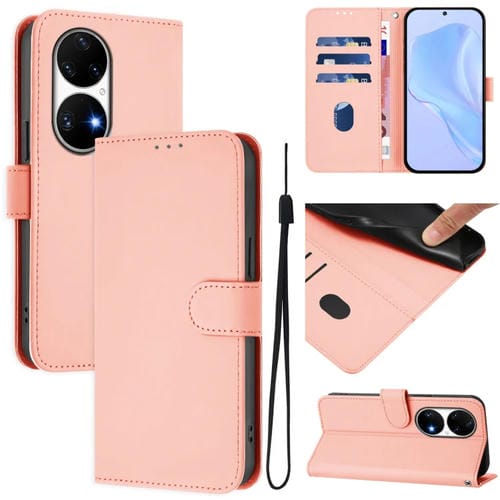 Funda de Piel Sintética con Cordón para Huawei P50 Pro (Rosa)