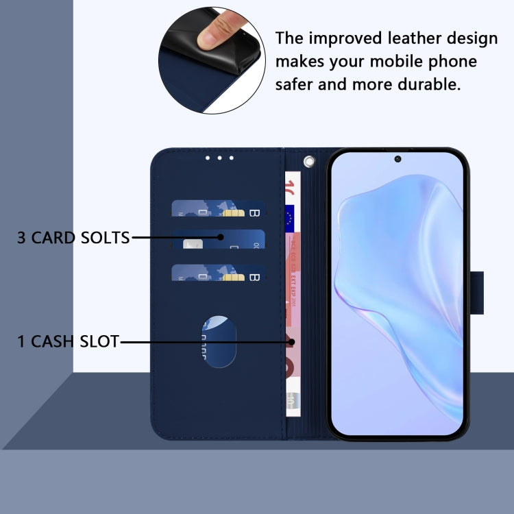 Funda de Cuero con Cordón para Huawei Enjoy 50 4G Nova Y70 Plus Textura Piel (Azul Marino)