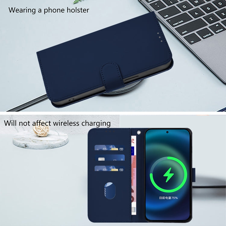 Funda de Cuero con Cordón para Huawei Enjoy 50 4G Nova Y70 Plus Textura Piel (Azul Marino)