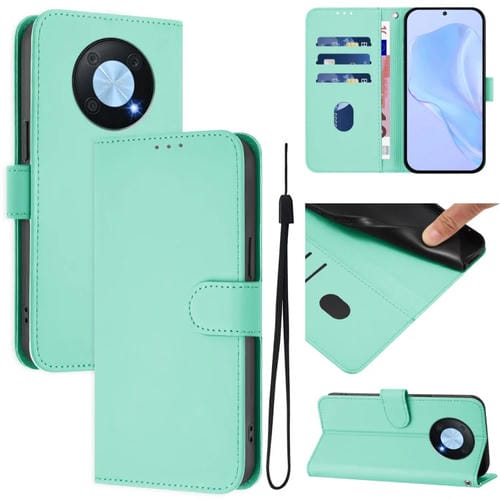 Funda Piel Sintética con Cordón para Huawei Enjoy 50 Pro 4G y Nova Y90 (Verde Menta)